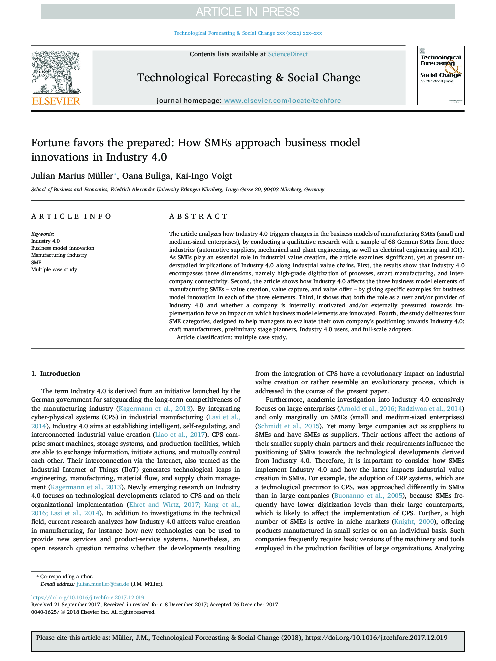 Fortune favors the prepared: How SMEs approach business model innovations in Industry 4.0