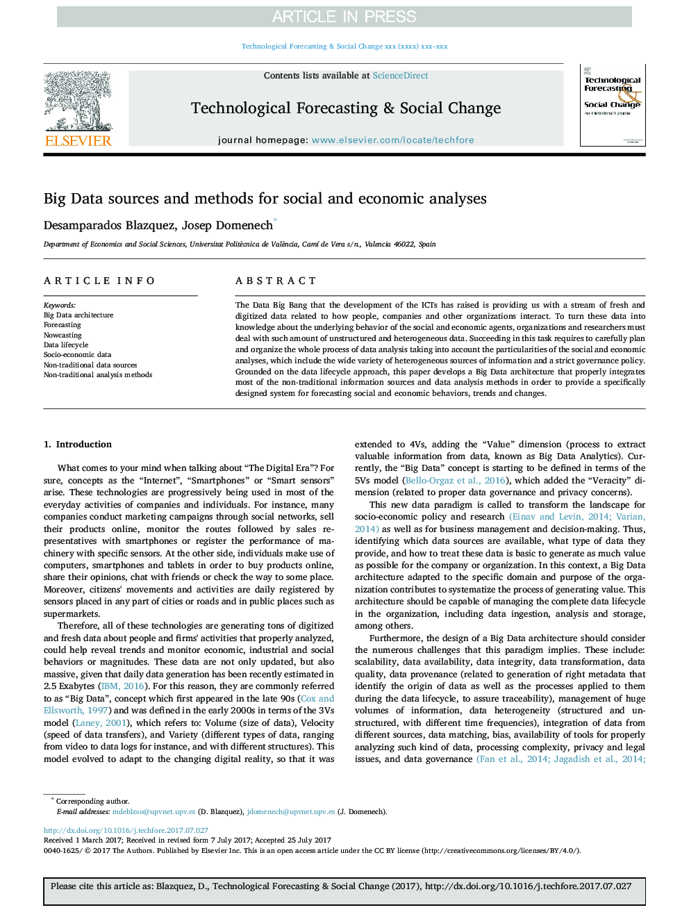 Big Data sources and methods for social and economic analyses