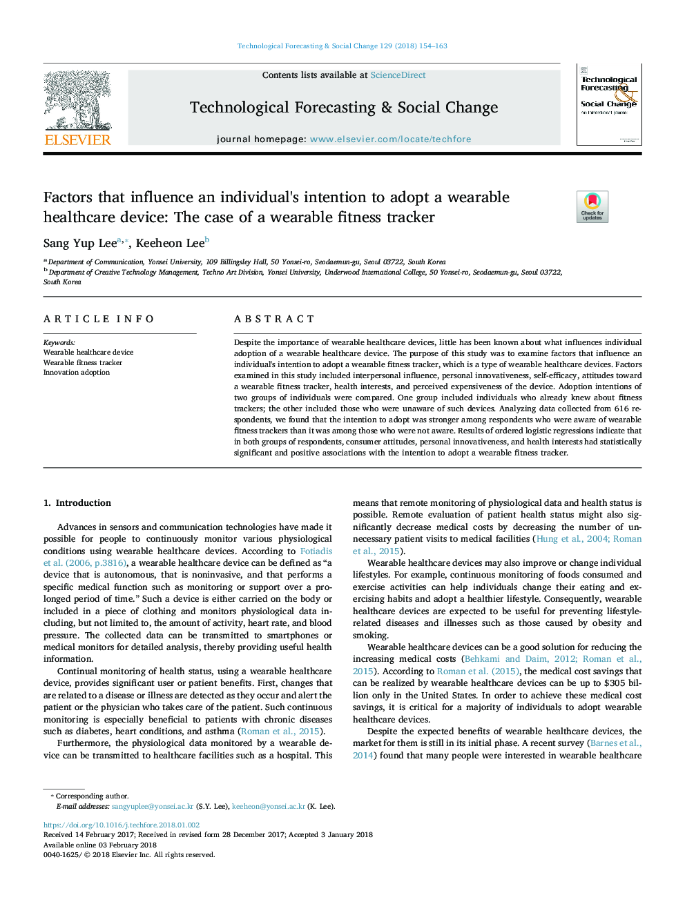 Factors that influence an individual's intention to adopt a wearable healthcare device: The case of a wearable fitness tracker