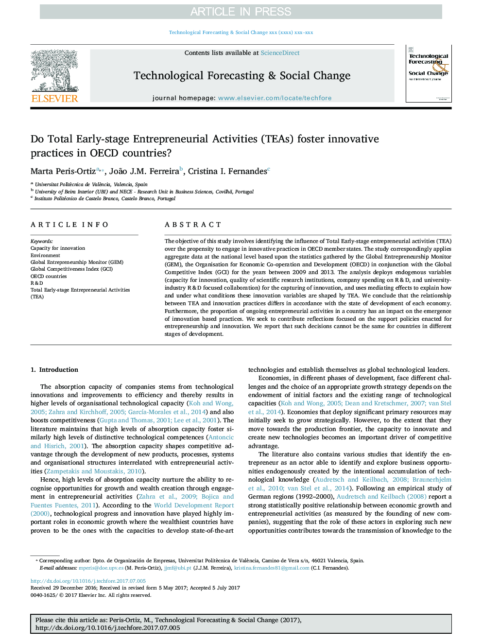 Do Total Early-stage Entrepreneurial Activities (TEAs) foster innovative practices in OECD countries?