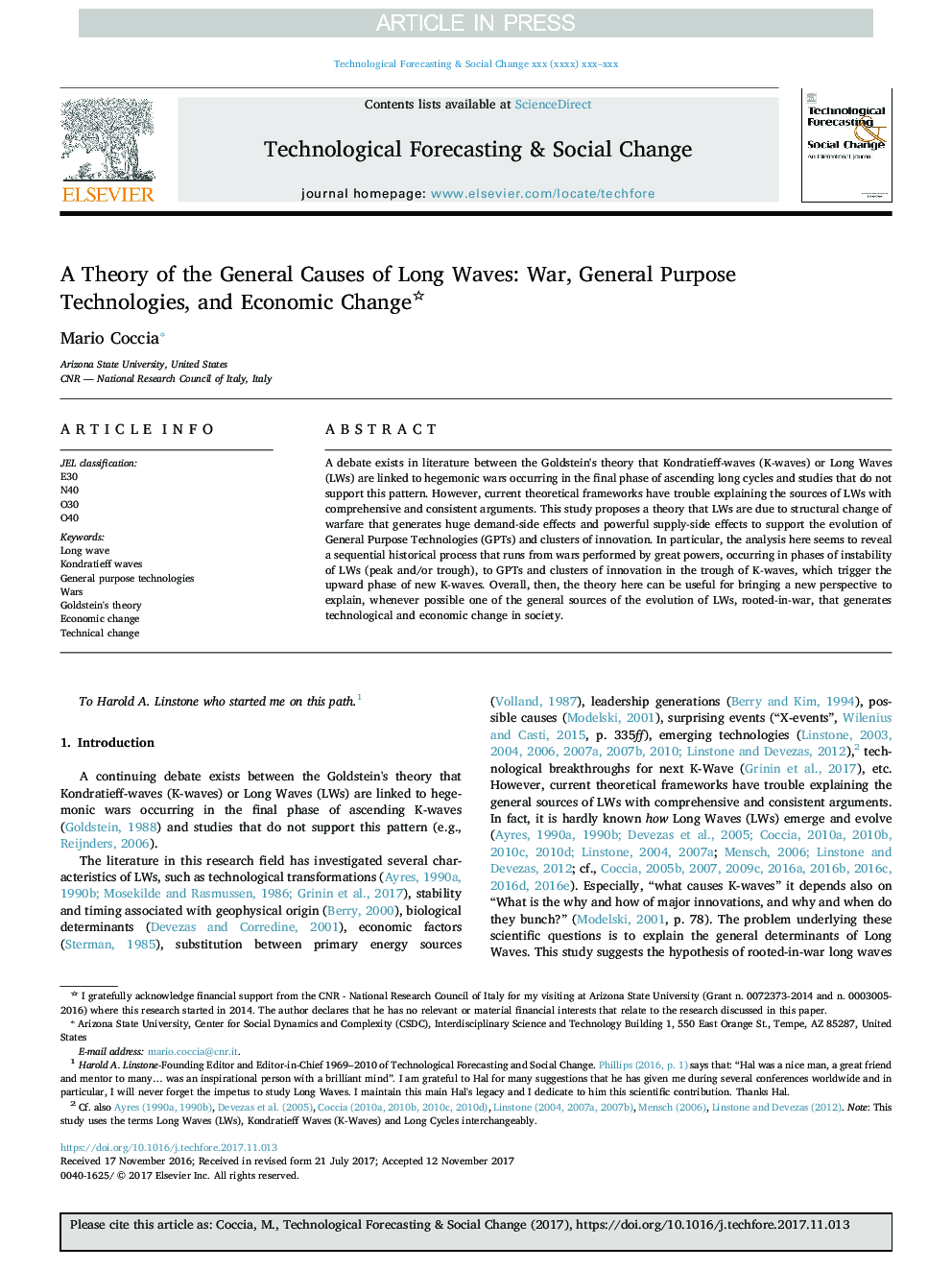 A Theory of the General Causes of Long Waves: War, General Purpose Technologies, and Economic Change