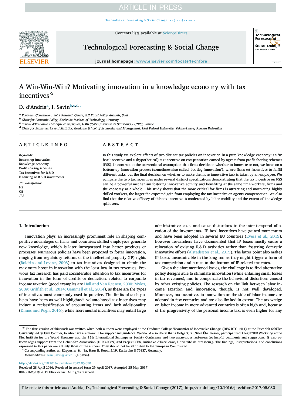 A Win-Win-Win? Motivating innovation in a knowledge economy with tax incentives