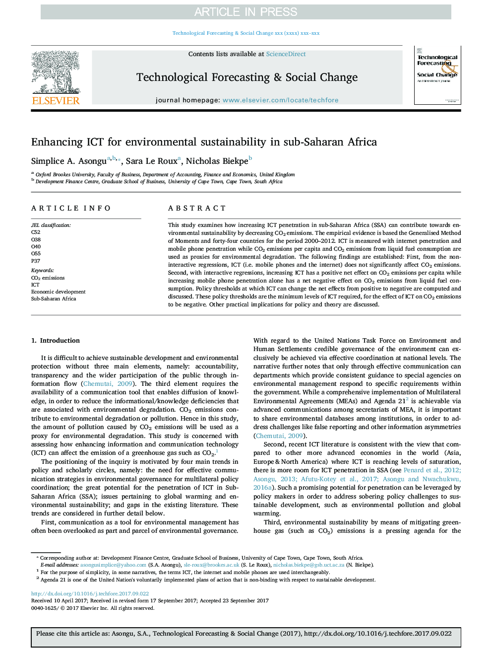 Enhancing ICT for environmental sustainability in sub-Saharan Africa