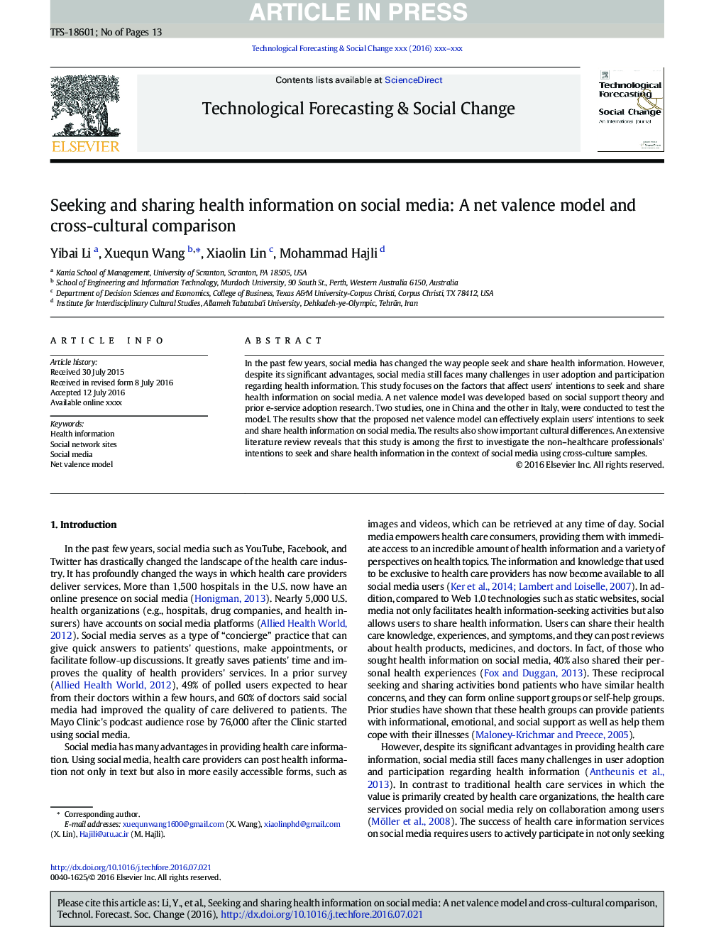 جستجو و به اشتراک گذاری اطلاعات بهداشتی در رسانه های اجتماعی: مدل ارزش والنتاین و مقایسه بین فرهنگی 