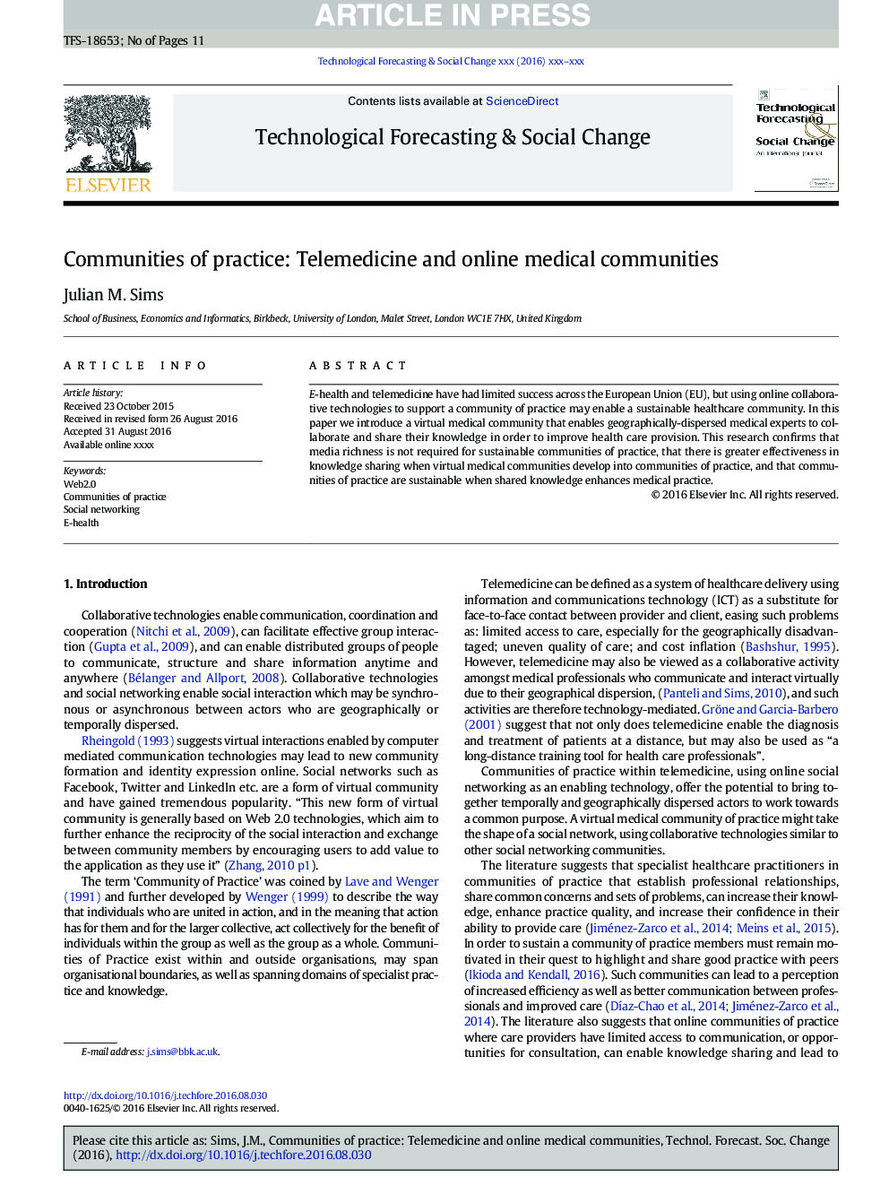 Communities of practice: Telemedicine and online medical communities