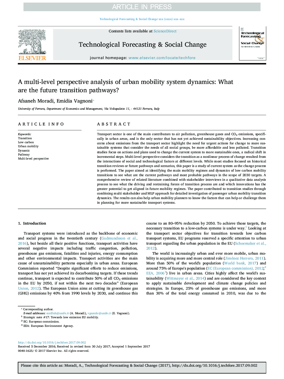 A multi-level perspective analysis of urban mobility system dynamics: What are the future transition pathways?