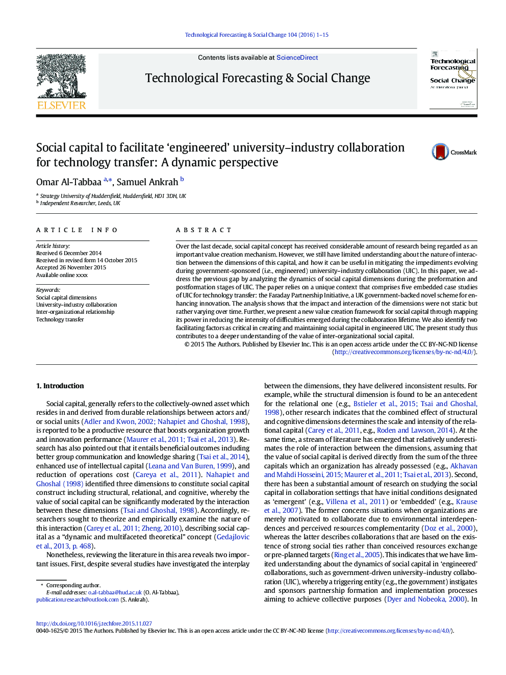 Social capital to facilitate 'engineered' university-industry collaboration for technology transfer: A dynamic perspective