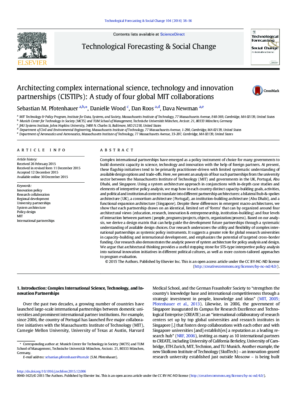 Architecting complex international science, technology and innovation partnerships (CISTIPs): A study of four global MIT collaborations