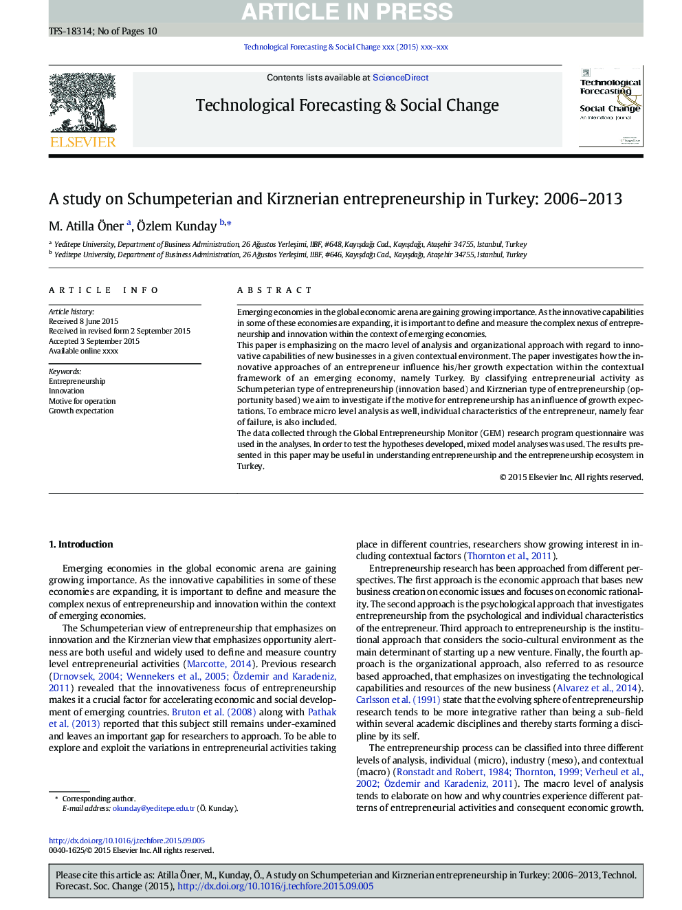 مطالعهی کارآفرینی شومپتورین و کرزنری در ترکیه: 2006-2013 