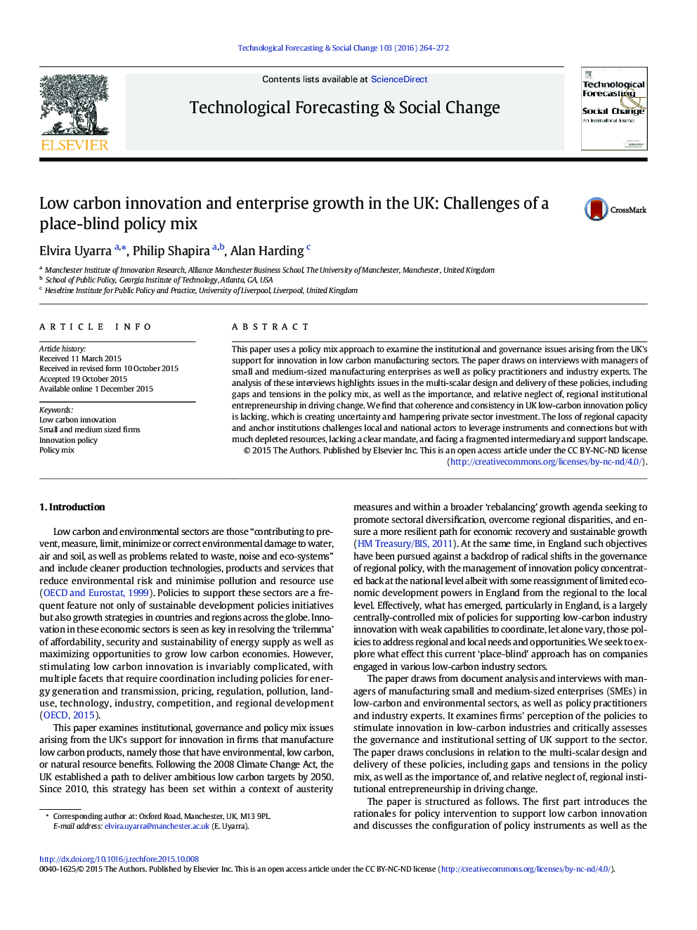 Low carbon innovation and enterprise growth in the UK: Challenges of a place-blind policy mix