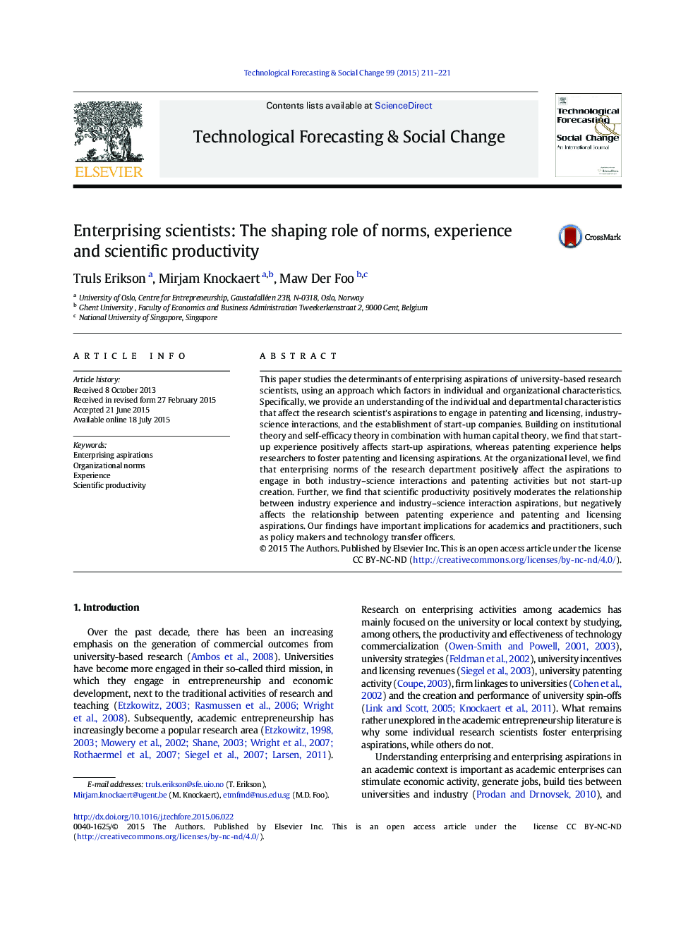 Enterprising scientists: The shaping role of norms, experience and scientific productivity