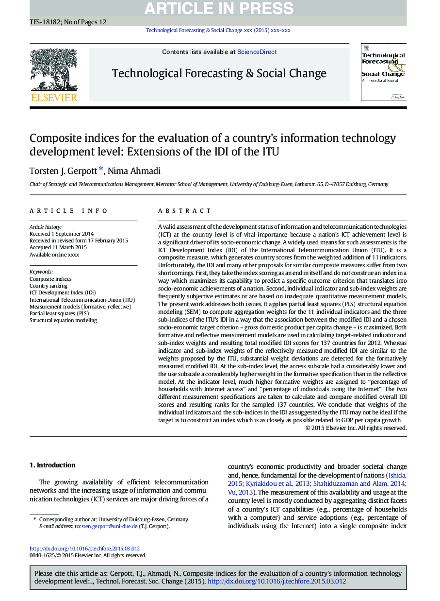 Composite indices for the evaluation of a country's information technology development level: Extensions of the IDI of the ITU