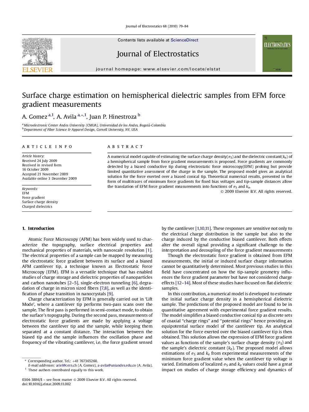 Surface charge estimation on hemispherical dielectric samples from EFM force gradient measurements