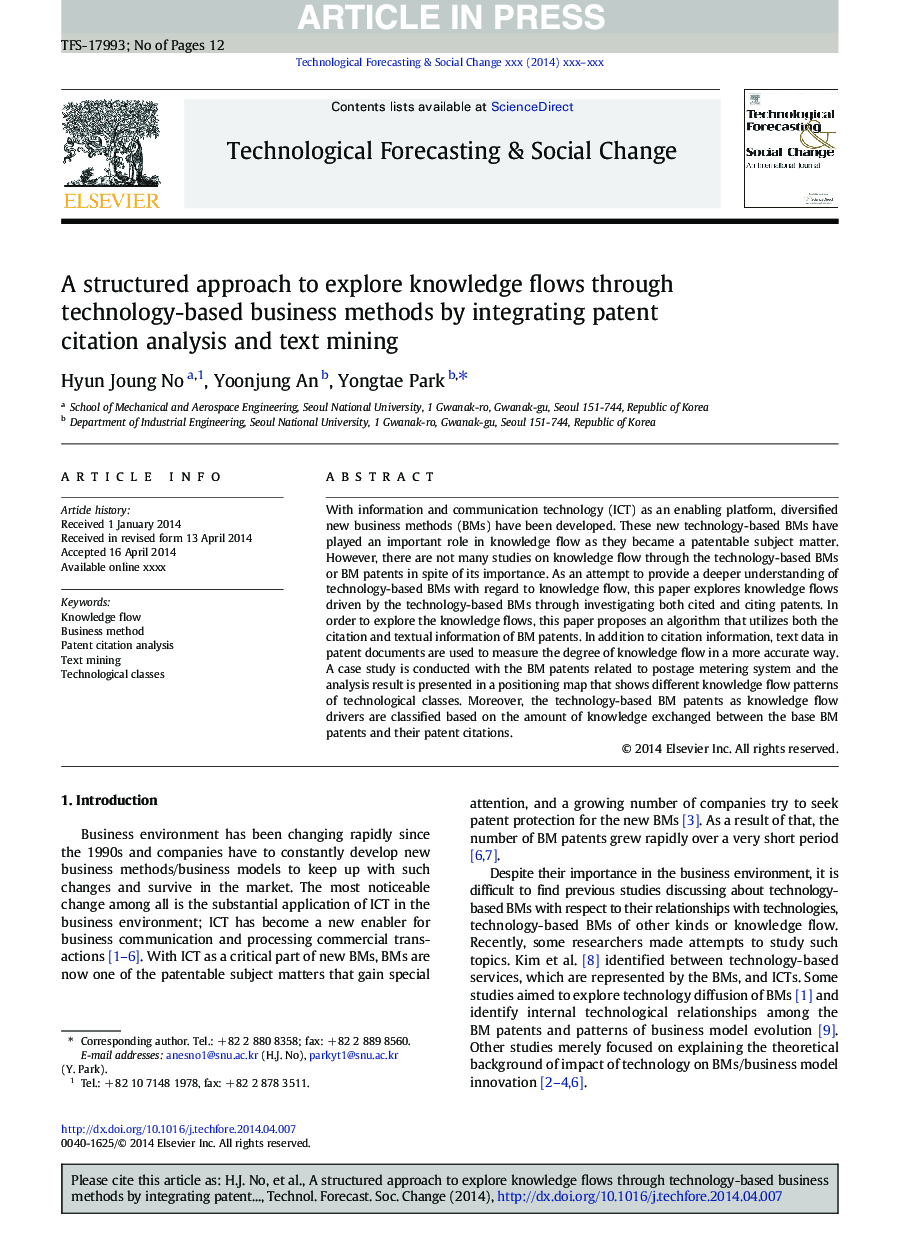 A structured approach to explore knowledge flows through technology-based business methods by integrating patent citation analysis and text mining