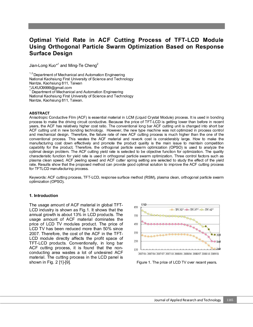 Optimal Yield Rate in ACF Cutting Process of TFT-LCD Module Using Orthogonal Particle Swarm Optimization Based on Response Surface Design