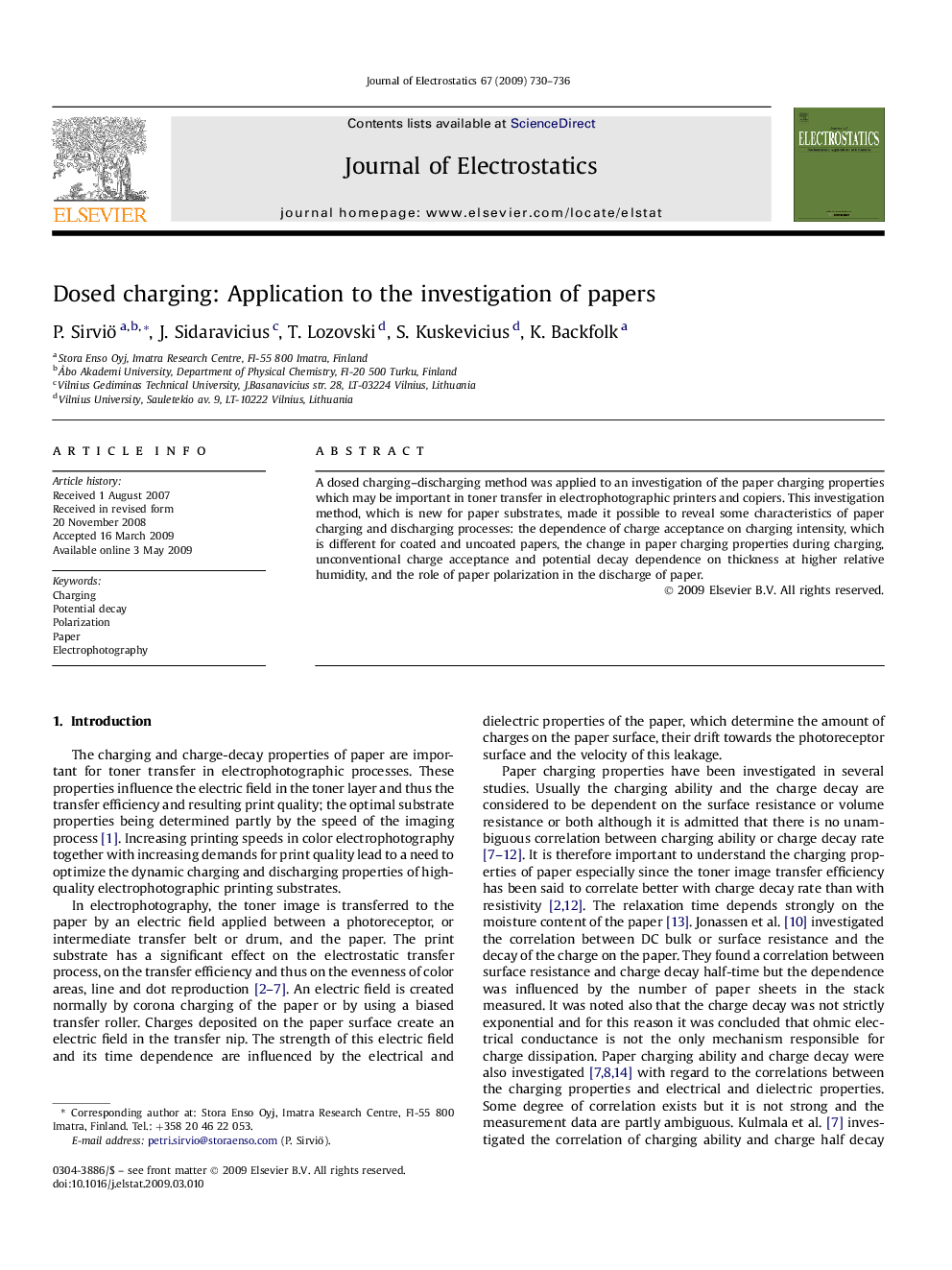 Dosed charging: Application to the investigation of papers