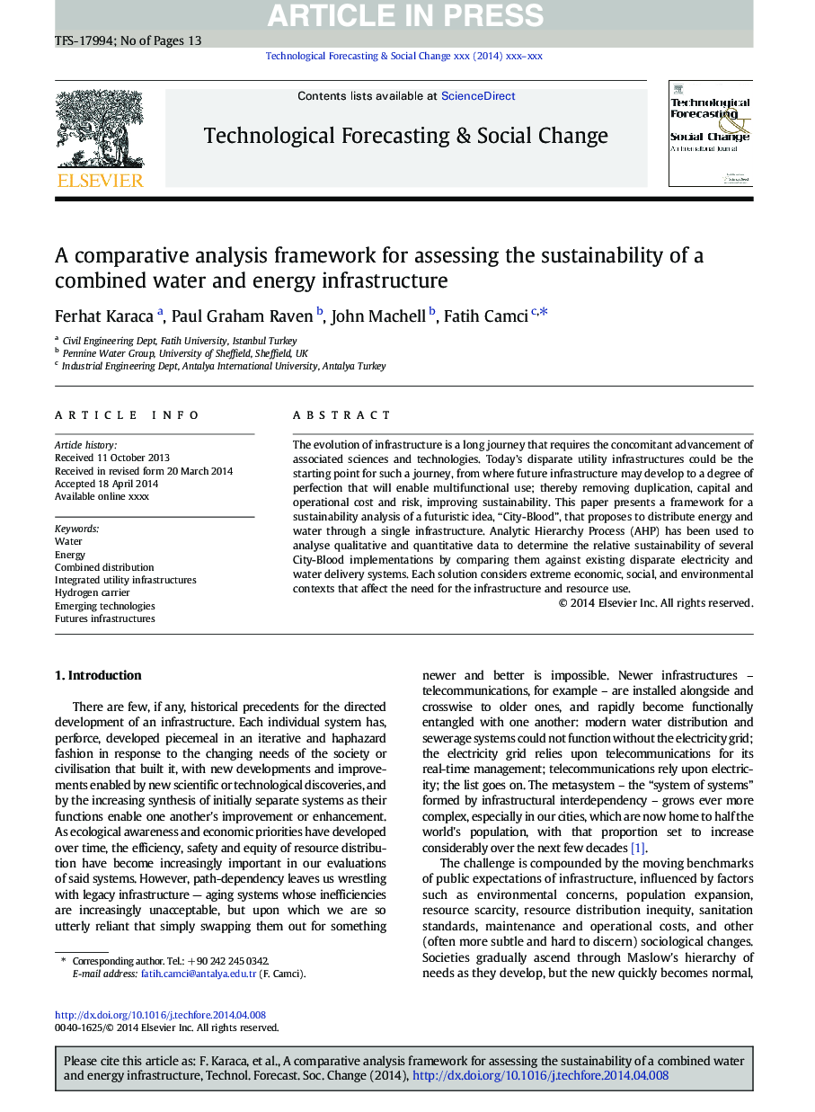 چارچوب تجزیه و تحلیل تطبیقی ​​برای ارزیابی پایداری یک زیرساخت آب و برق ترکیبی 