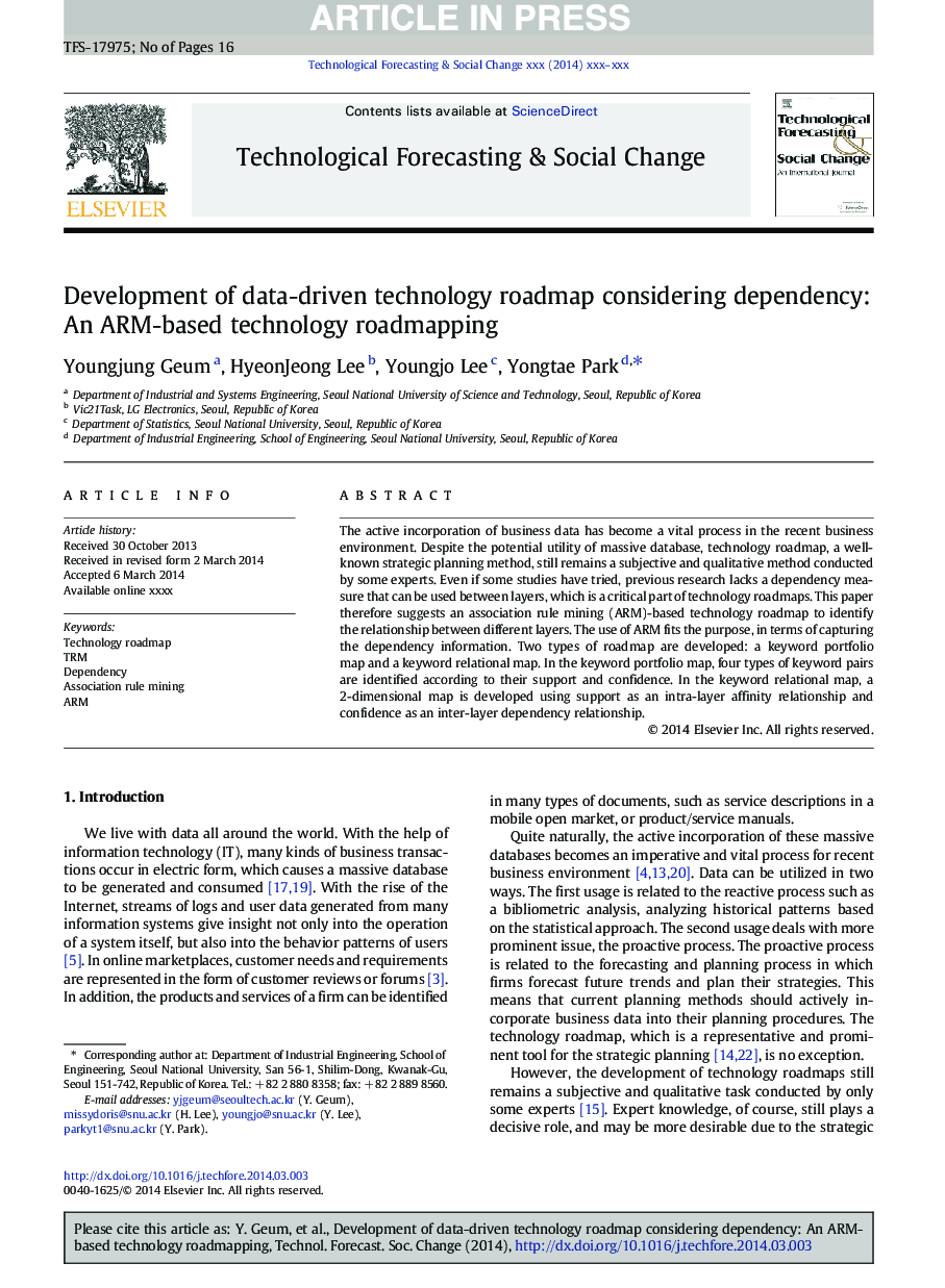 Development of data-driven technology roadmap considering dependency: An ARM-based technology roadmapping