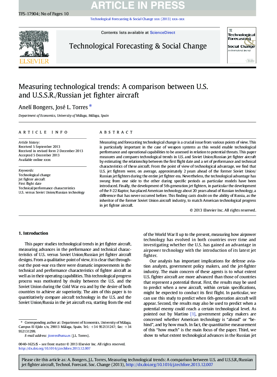 Measuring technological trends: A comparison between U.S. and U.S.S.R./Russian jet fighter aircraft