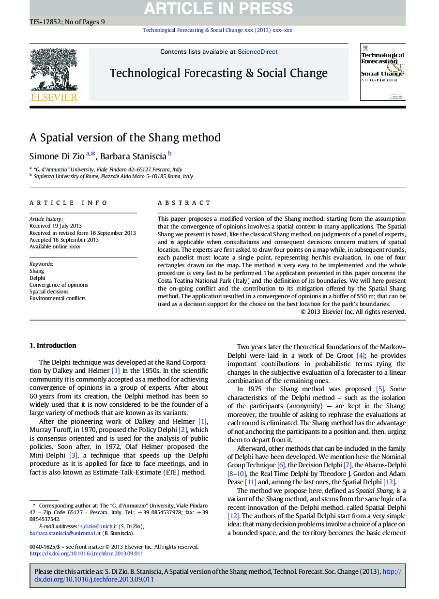 A Spatial version of the Shang method