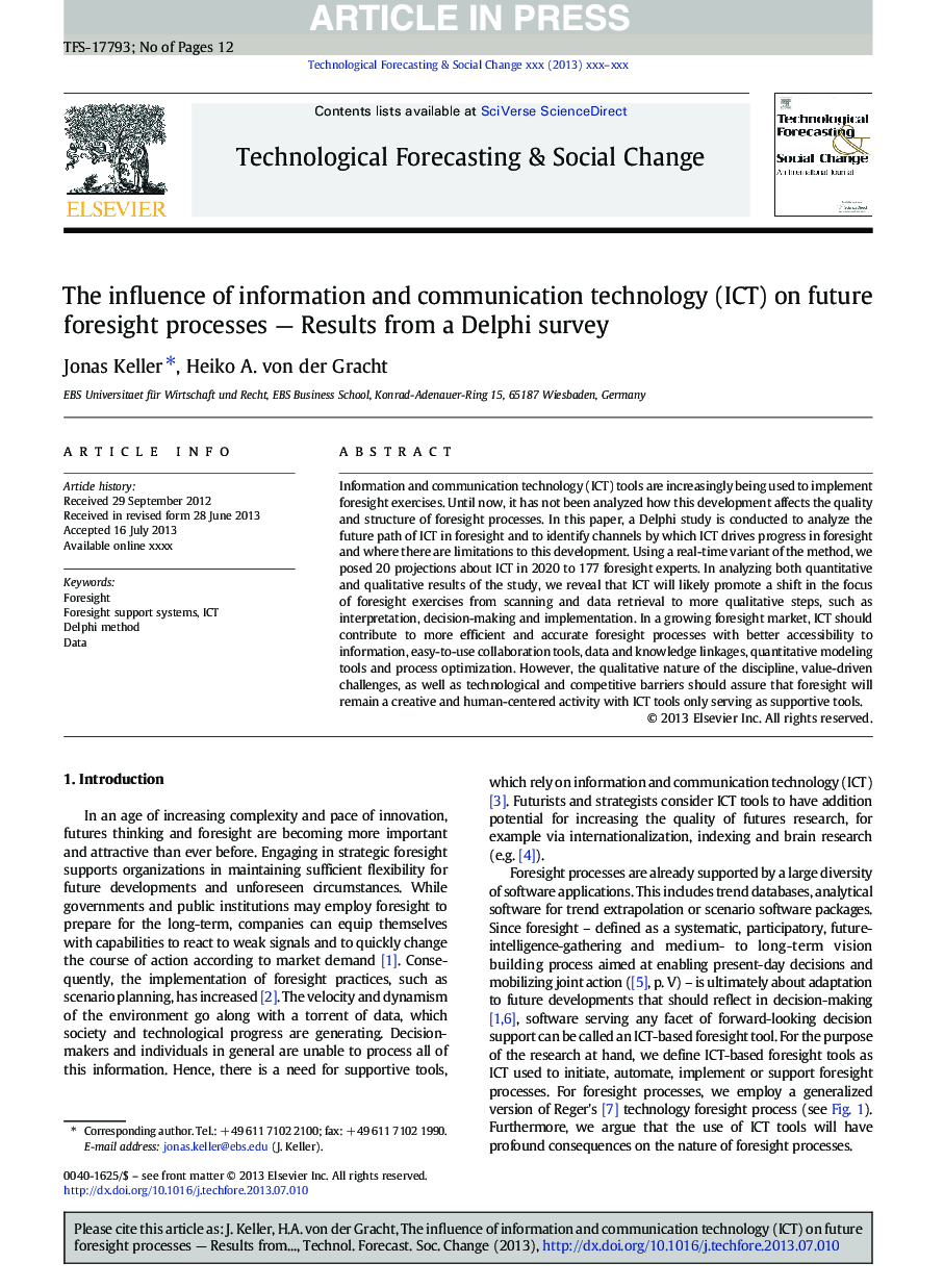 The influence of information and communication technology (ICT) on future foresight processes - Results from a Delphi survey