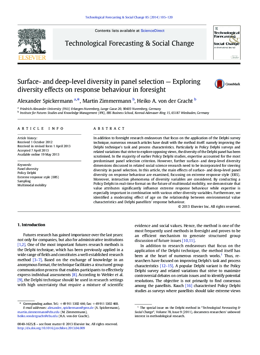 Surface- and deep-level diversity in panel selection - Exploring diversity effects on response behaviour in foresight