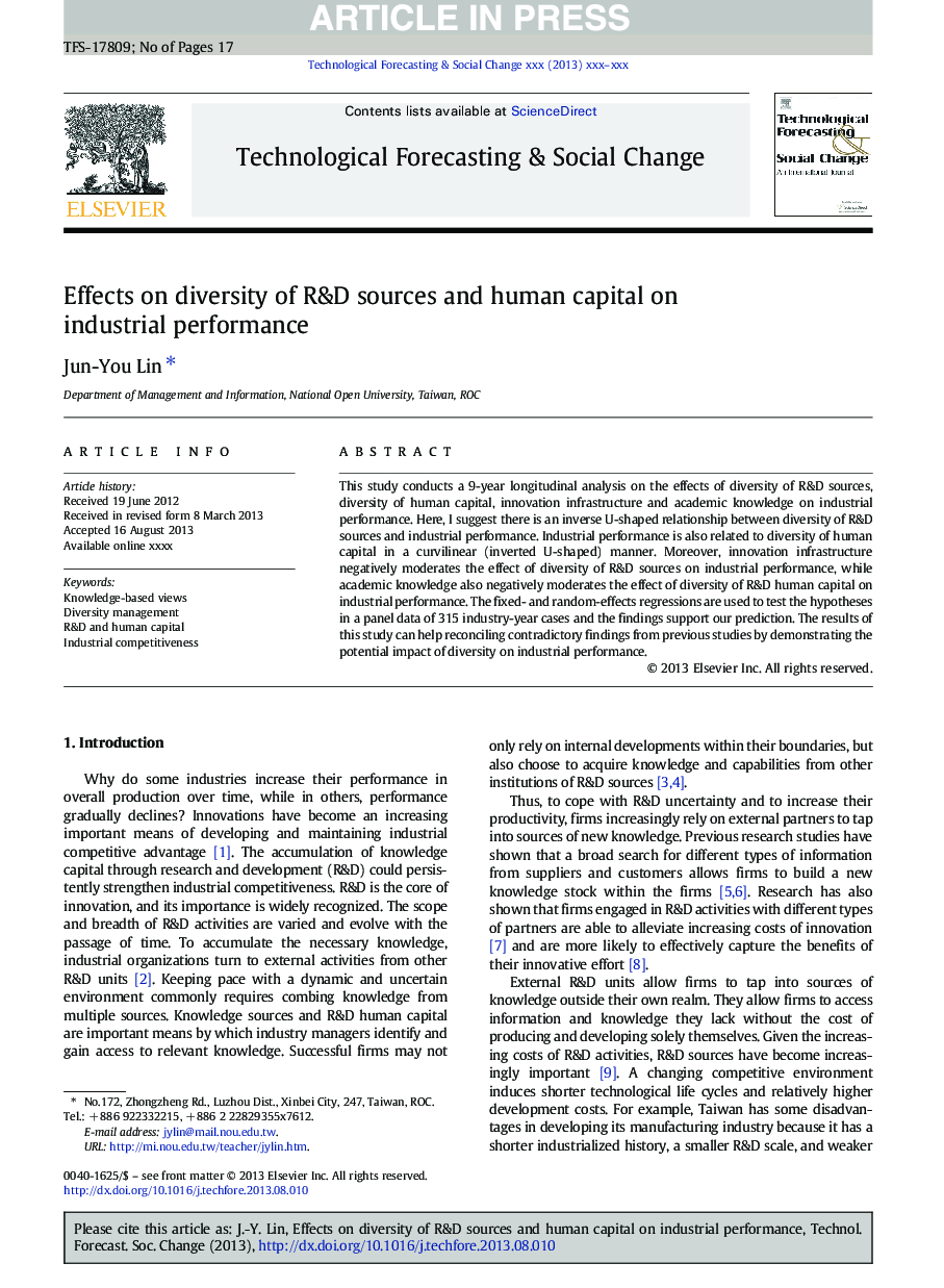 Effects on diversity of R&D sources and human capital on industrial performance