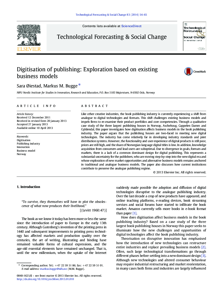 Digitisation of publishing: Exploration based on existing business models