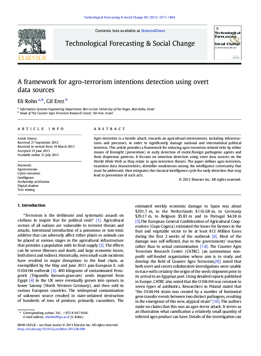 A framework for agro-terrorism intentions detection using overt data sources