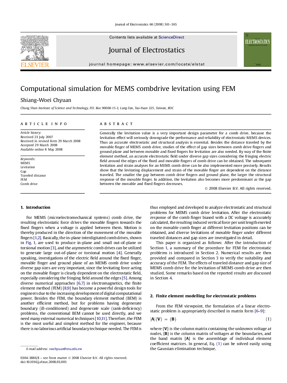 Computational simulation for MEMS combdrive levitation using FEM