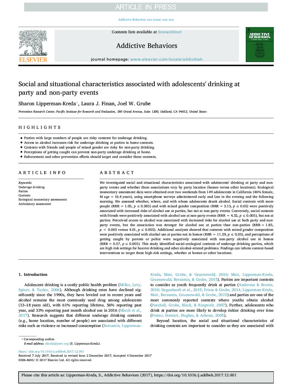 Social and situational characteristics associated with adolescents' drinking at party and non-party events