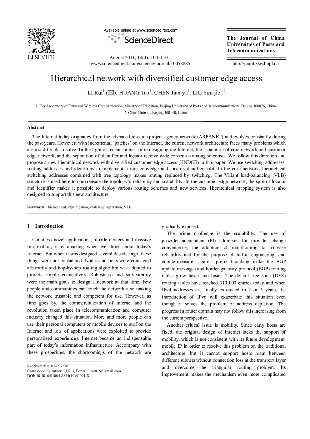 Hierarchical network with diversified customer edge access