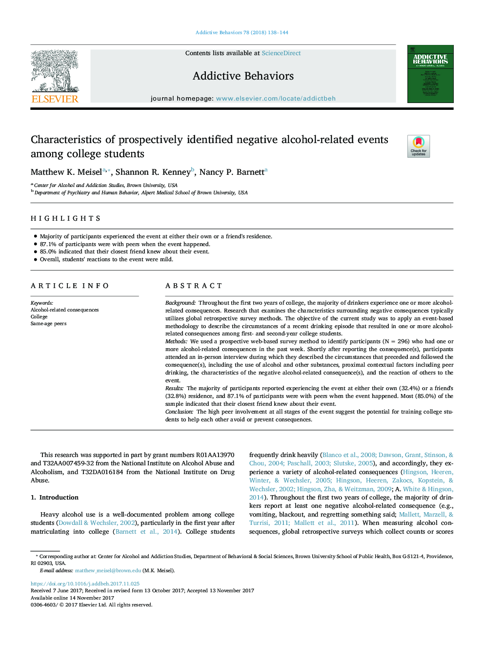 Characteristics of prospectively identified negative alcohol-related events among college students