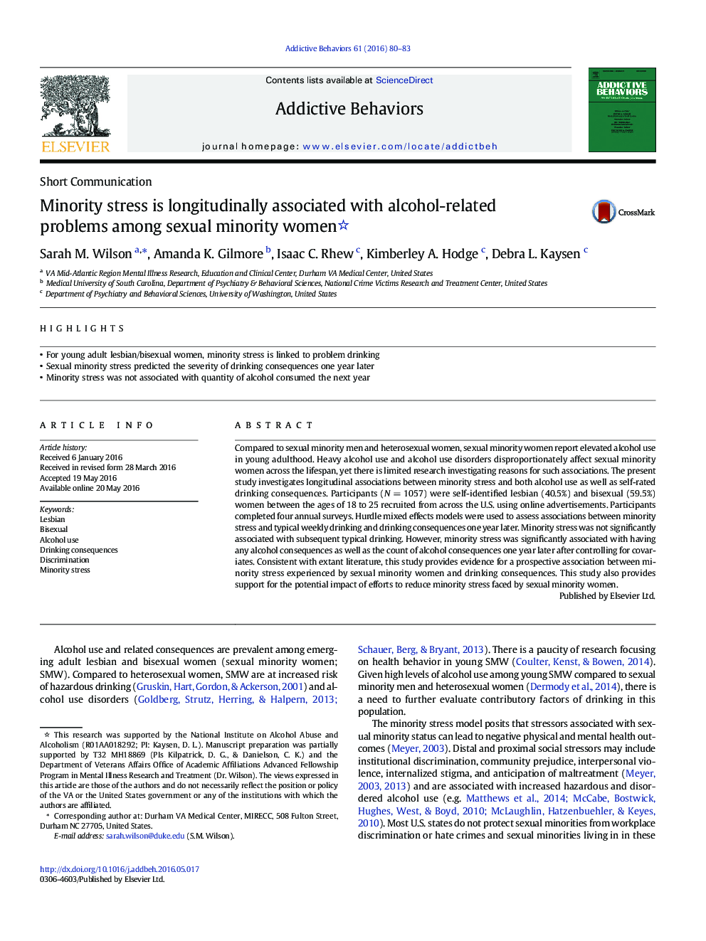 Minority stress is longitudinally associated with alcohol-related problems among sexual minority women