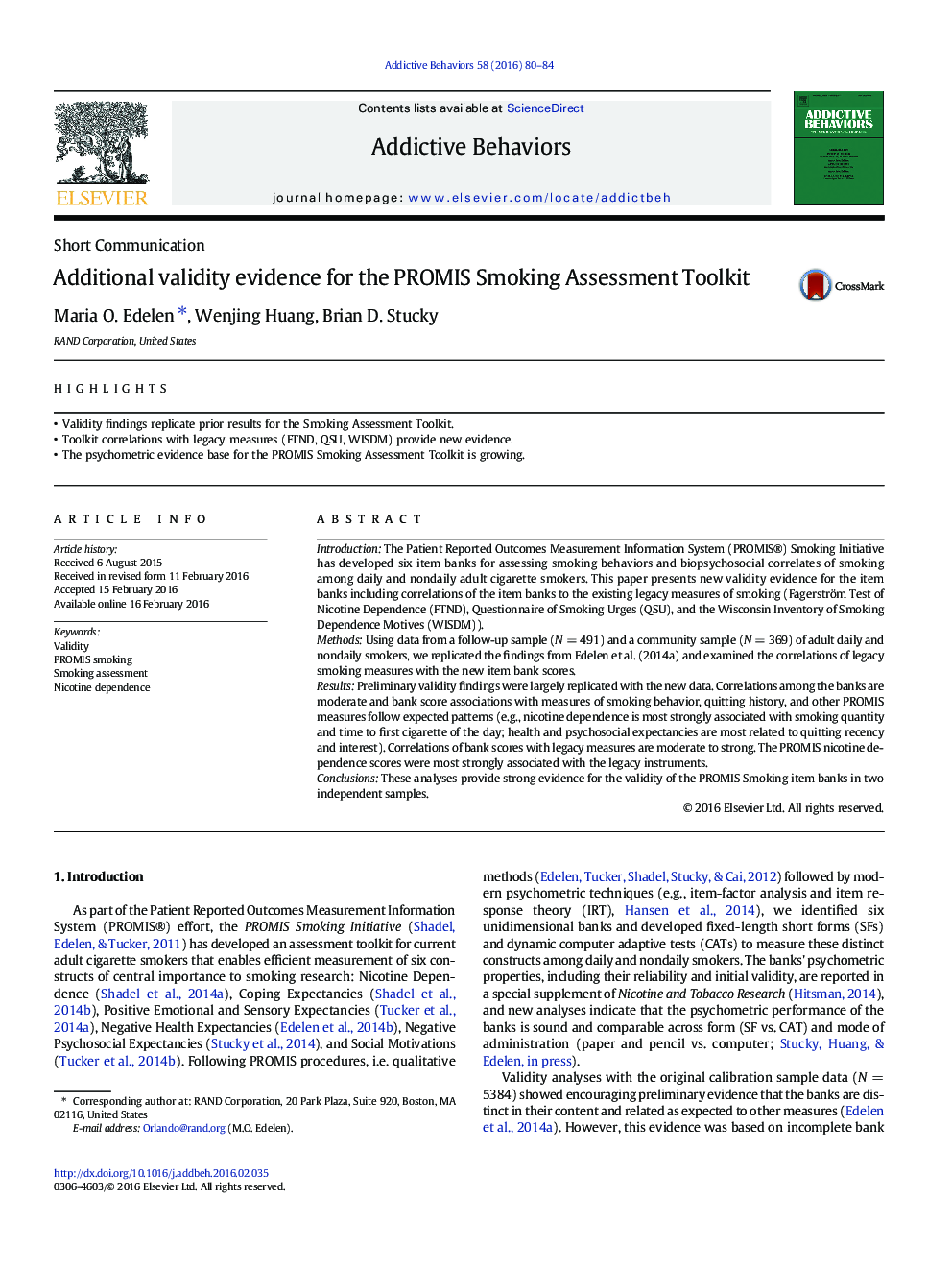 Additional validity evidence for the PROMIS Smoking Assessment Toolkit