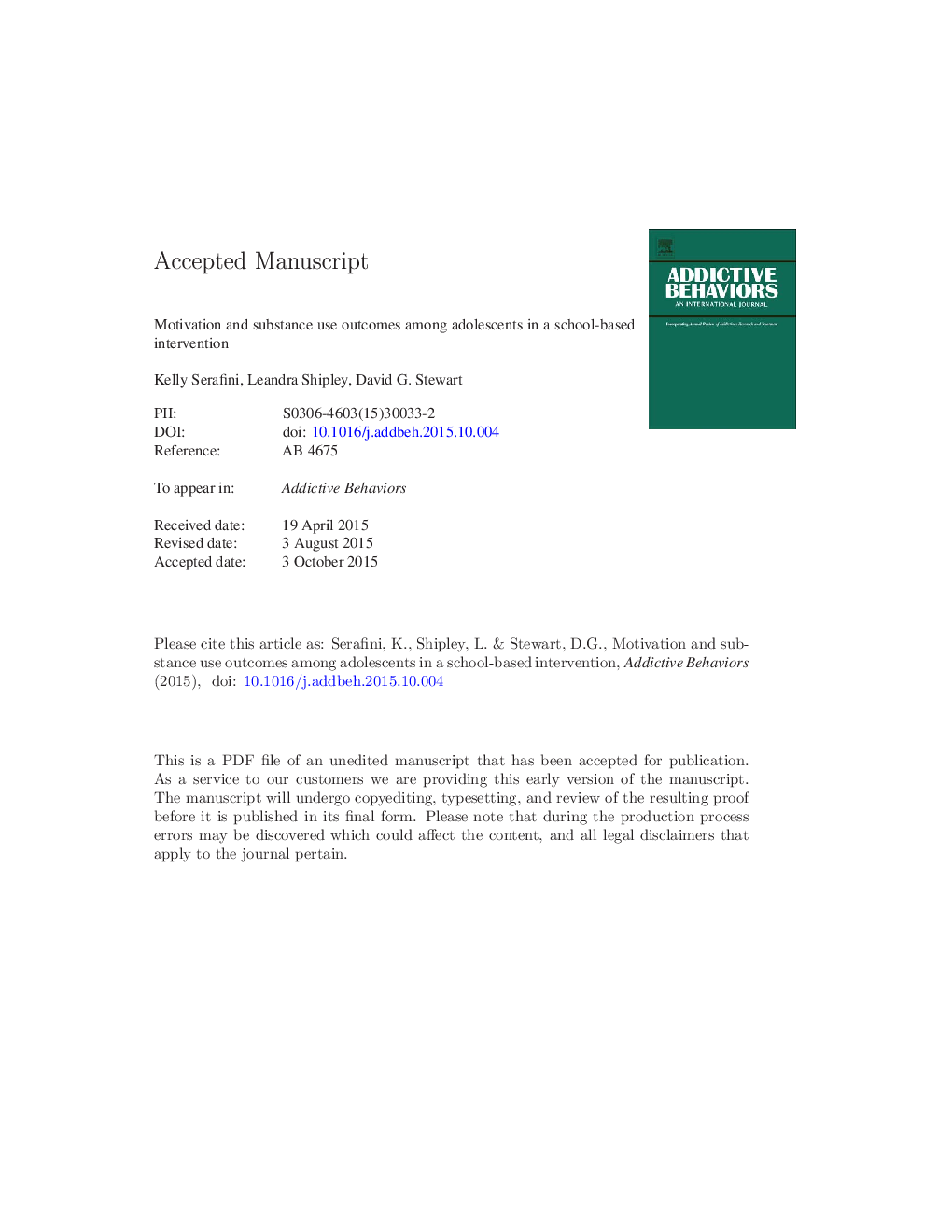 Motivation and substance use outcomes among adolescents in a school-based intervention