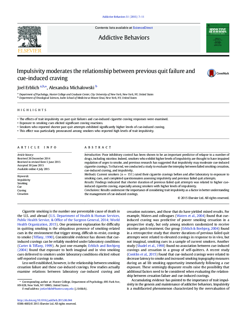 Impulsivity moderates the relationship between previous quit failure and cue-induced craving