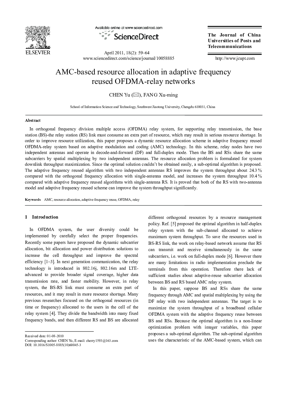 AMC-based resource allocation in adaptive frequency reused OFDMA-relay networks