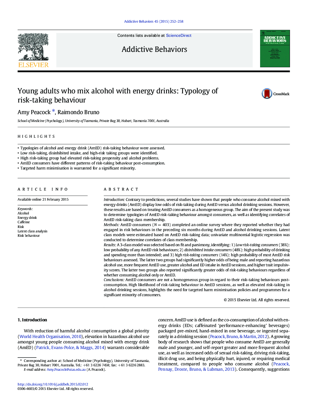 Young adults who mix alcohol with energy drinks: Typology of risk-taking behaviour