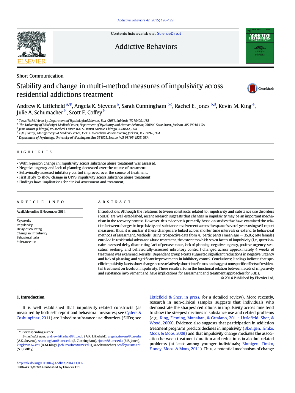 Stability and change in multi-method measures of impulsivity across residential addictions treatment