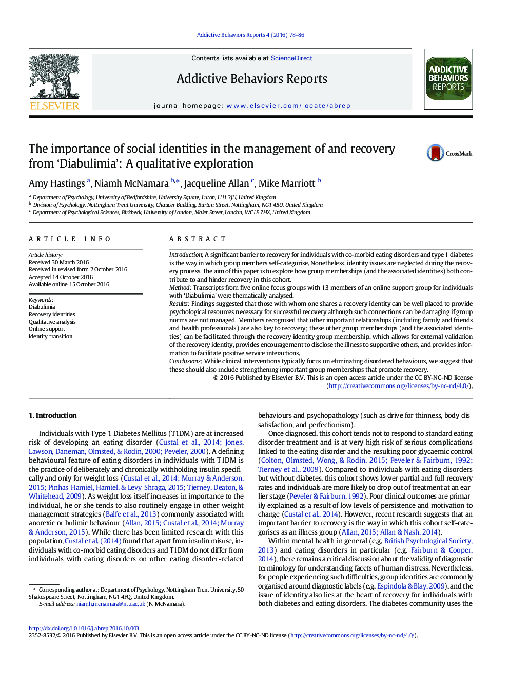 The importance of social identities in the management of and recovery from 'Diabulimia': A qualitative exploration