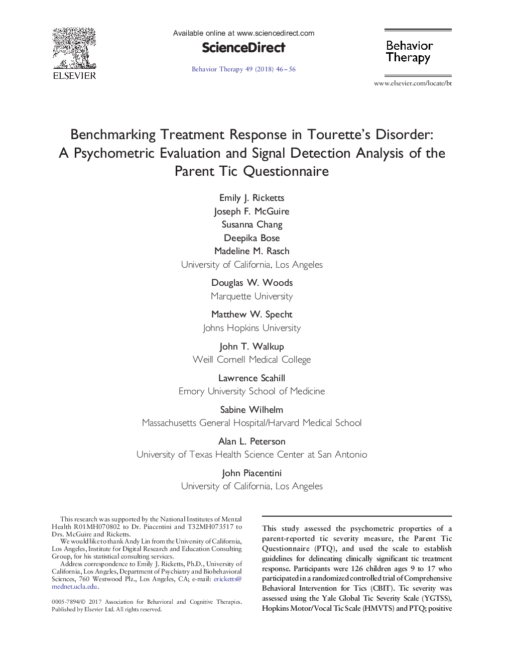 پاسخگویی ارزیابی بالینی در اختلال تورات: یک ارزیابی روان سنجی و تحلیل تشخیص سیگنال پرسشنامه والدین تیک 