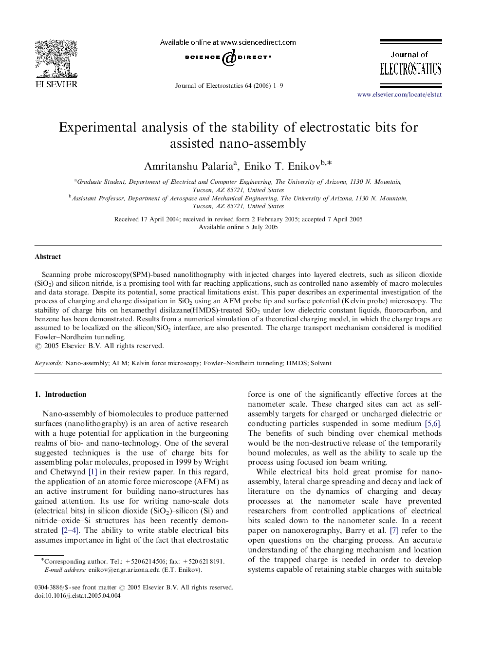 Experimental analysis of the stability of electrostatic bits for assisted nano-assembly