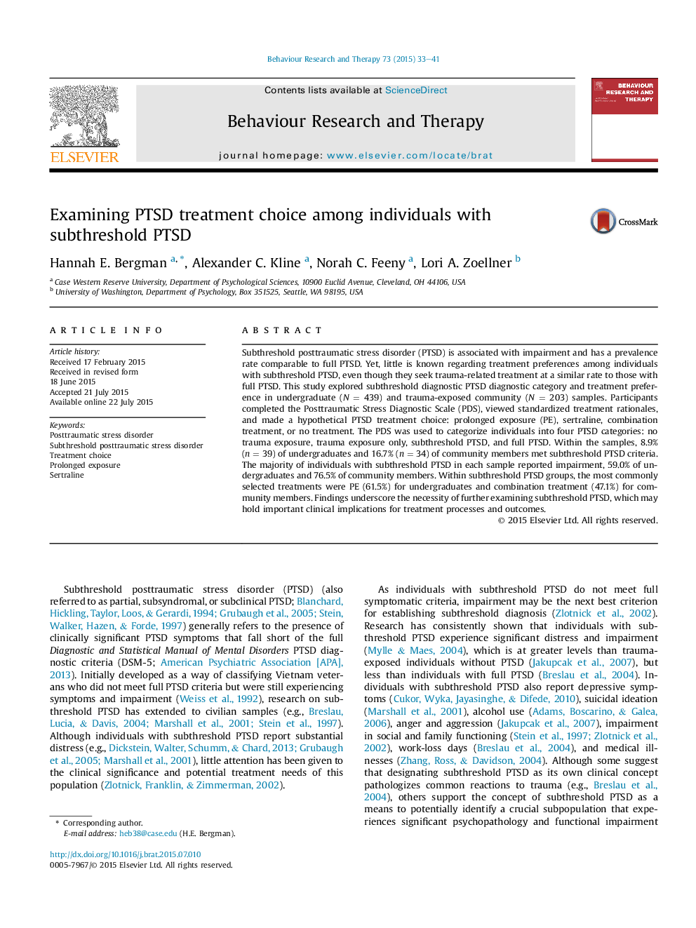 Examining PTSD treatment choice among individuals with subthreshold PTSD