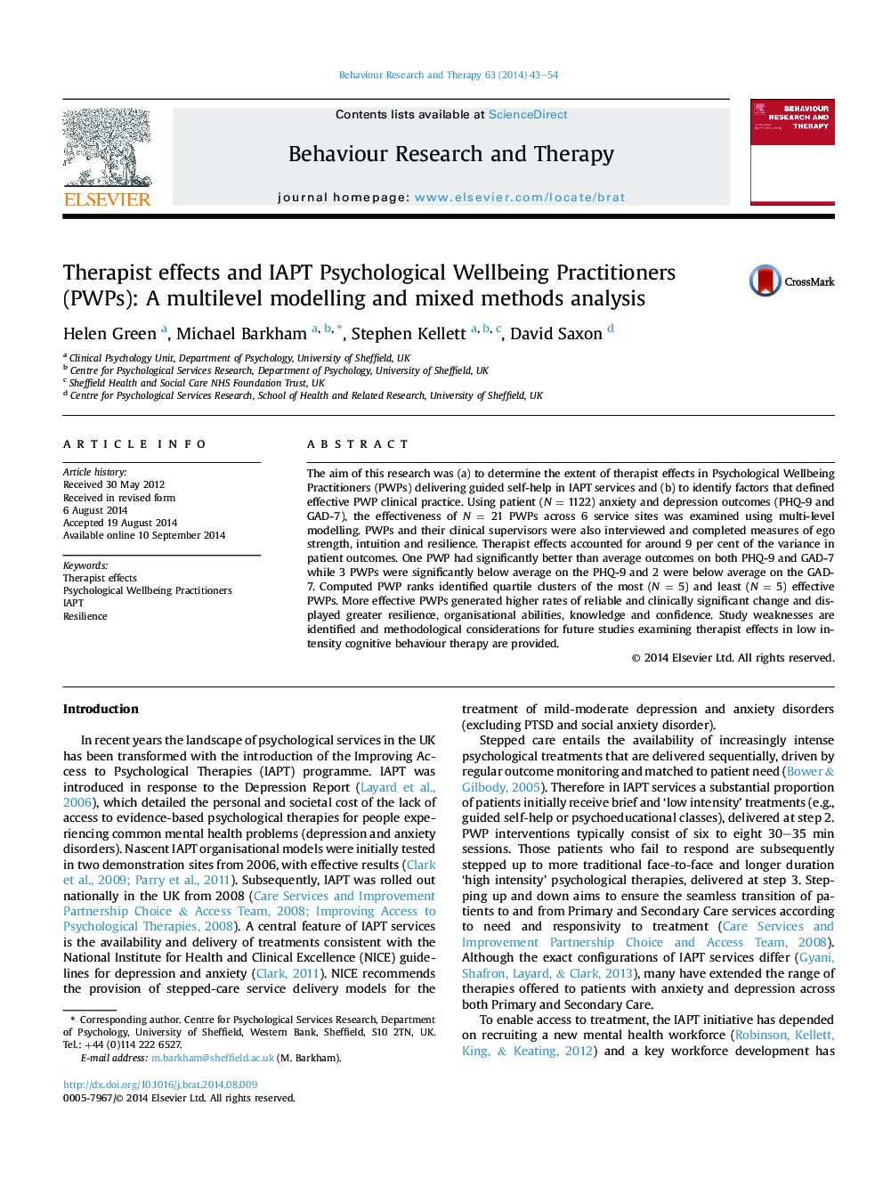 Therapist effects and IAPT Psychological Wellbeing Practitioners (PWPs): A multilevel modelling and mixed methods analysis