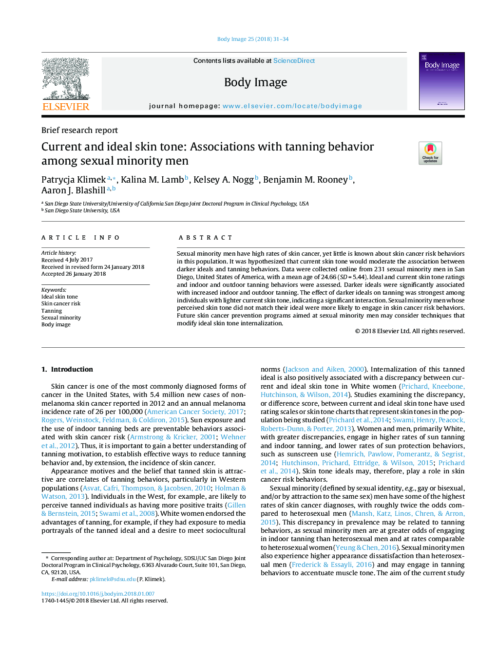 Current and ideal skin tone: Associations with tanning behavior among sexual minority men