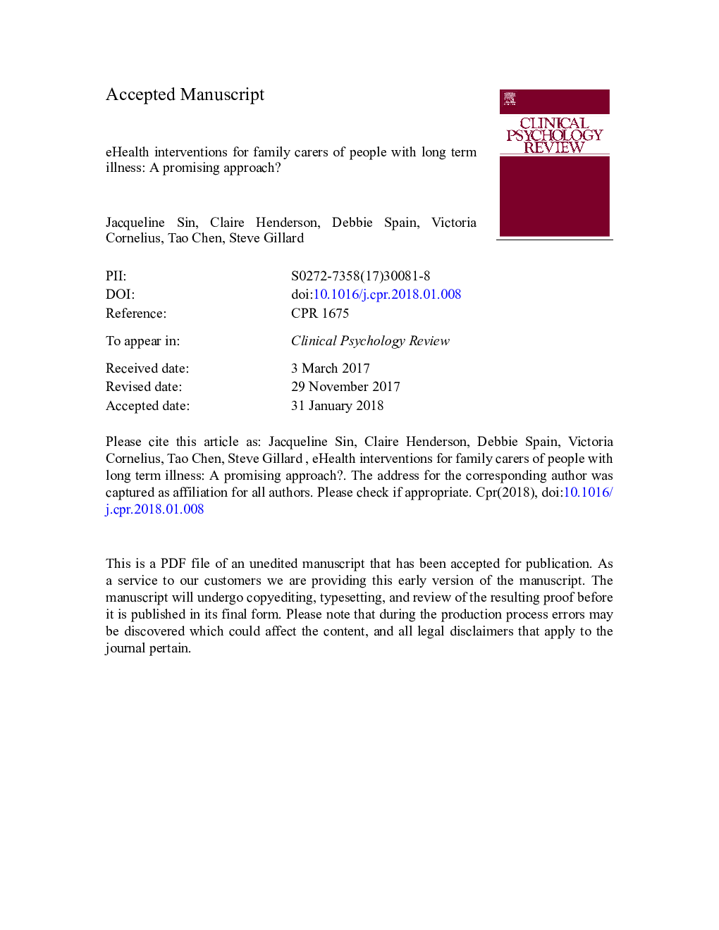 عکس صفحه اول مقاله: eHealth interventions for family carers of people with long term illness: A promising approach? eHealth interventions for family carers of people with long term illness: A promising approach?