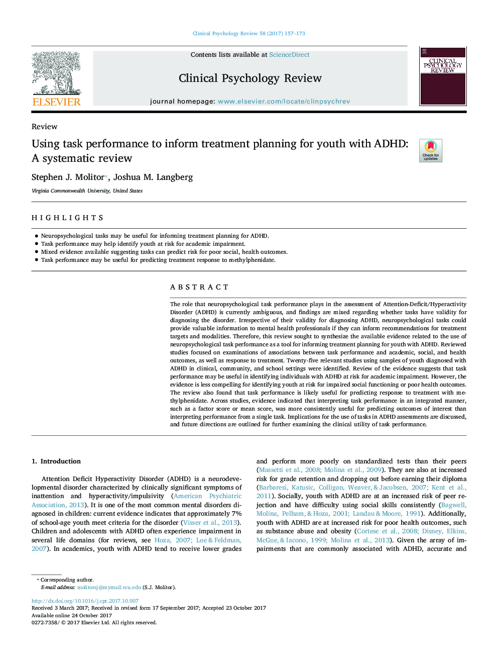 Using task performance to inform treatment planning for youth with ADHD: A systematic review
