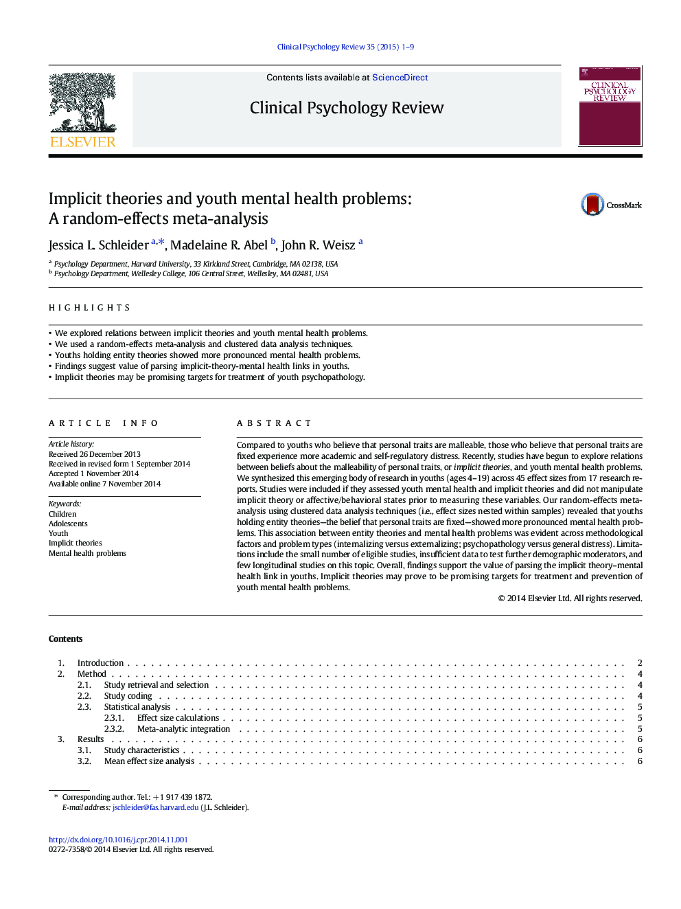 Implicit theories and youth mental health problems: A random-effects meta-analysis