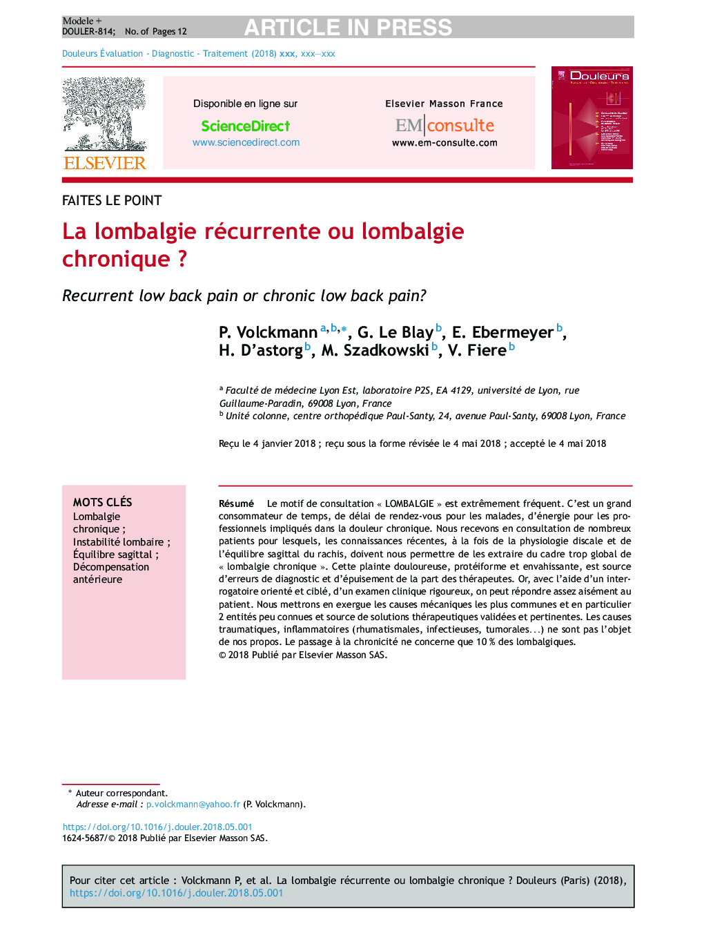 La lombalgie récurrente ou lombalgie chroniqueÂ ?